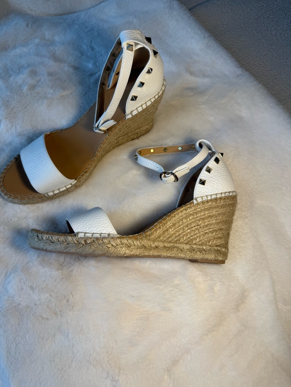 White Espadrille Wedge Sandals with Ankle Strap Size 40 (9)